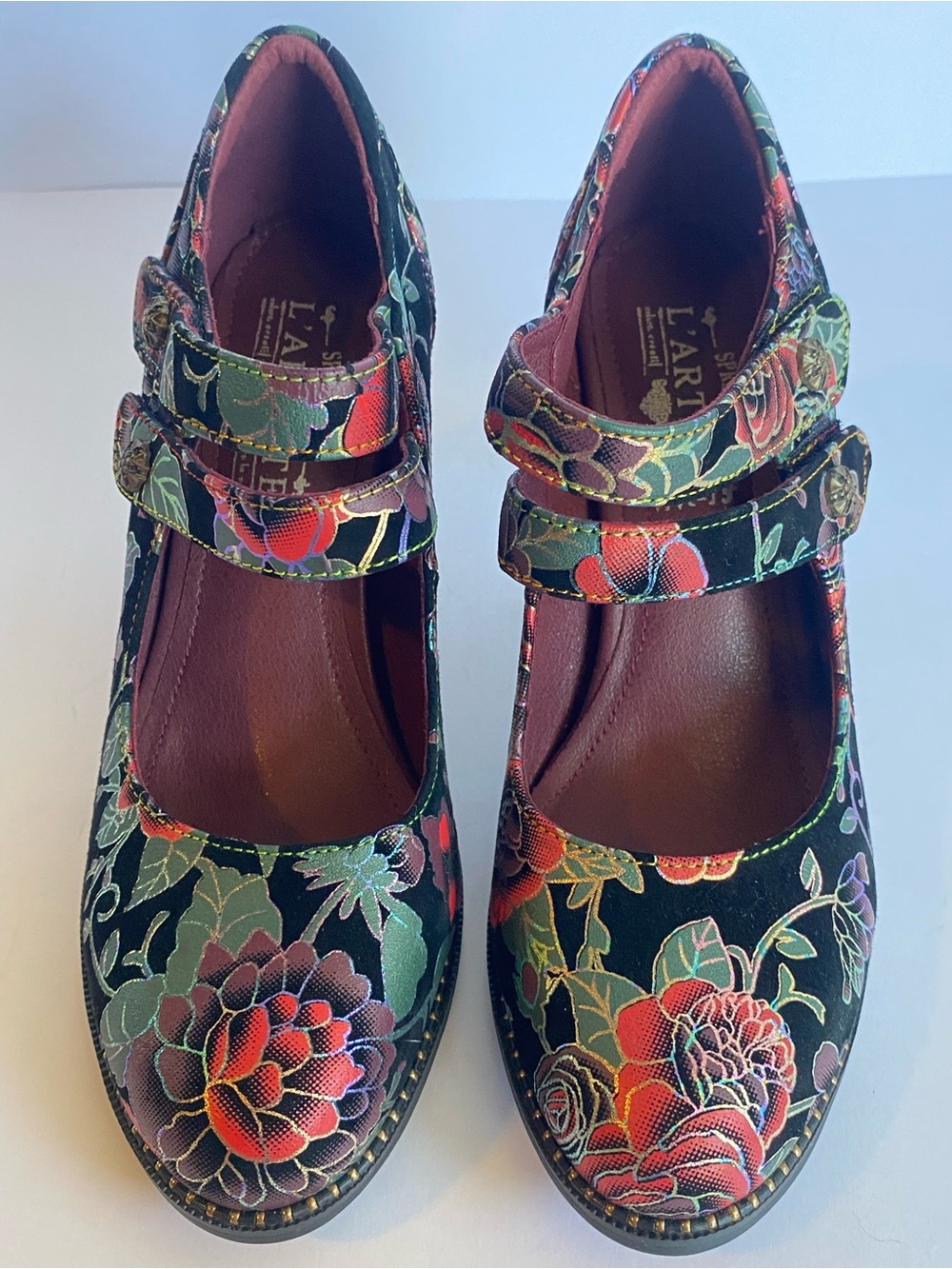 NWOT L’Artiste by Spring Step Floral Mary Jane Heels EU 38 US 7.5